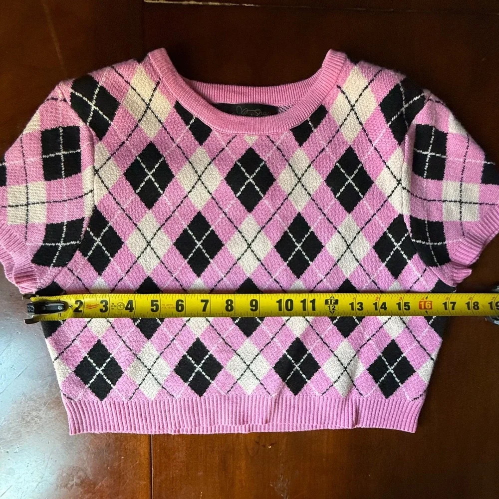 Coco and Shay Pink Argyle Knit Crop Top and Mini Skirt Set JT4776-SET Womens M